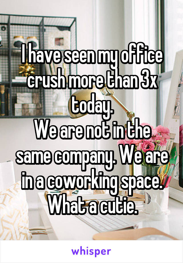 I have seen my office crush more than 3x today.
We are not in the same company. We are in a coworking space.
What a cutie.