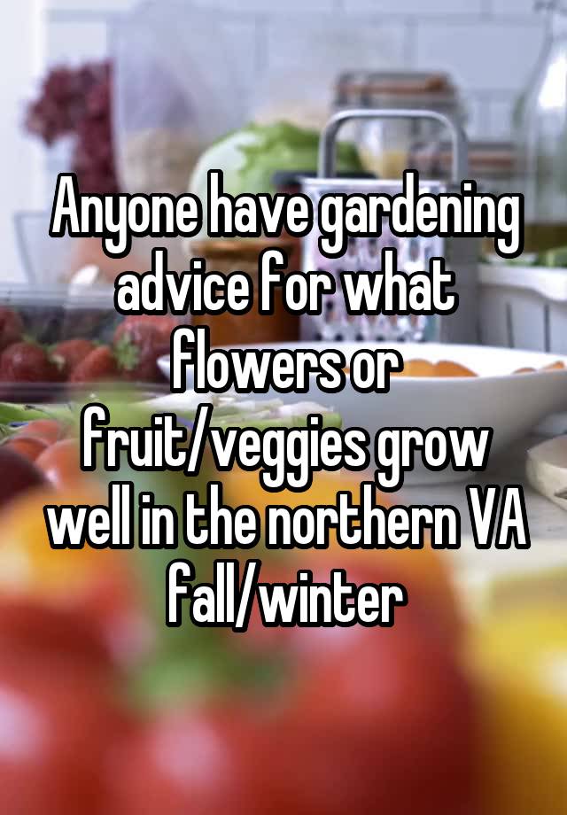 Anyone have gardening advice for what flowers or fruit/veggies grow well in the northern VA fall/winter