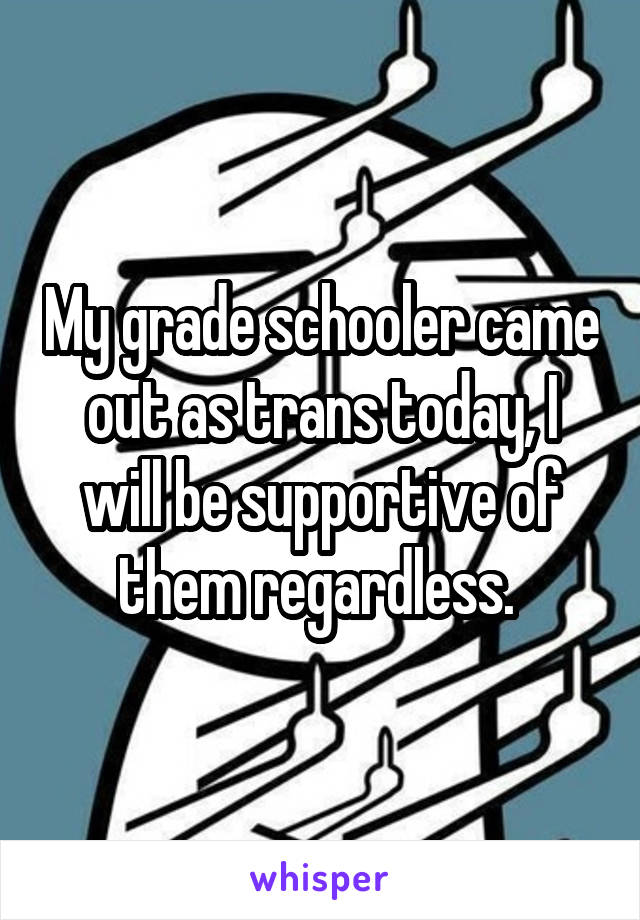 

My grade schooler came out as trans today, I will be supportive of them regardless. 