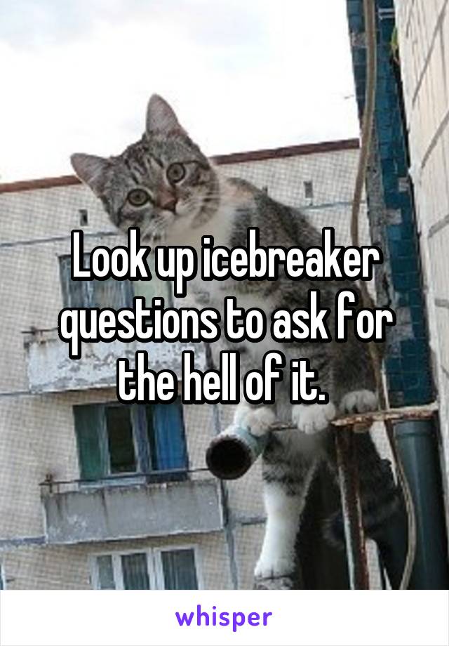 Look up icebreaker questions to ask for the hell of it. 