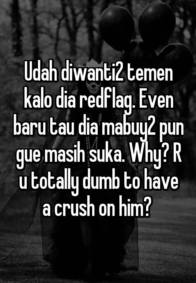 Udah diwanti2 temen kalo dia redflag. Even baru tau dia mabuy2 pun gue masih suka. Why? R u totally dumb to have a crush on him? 