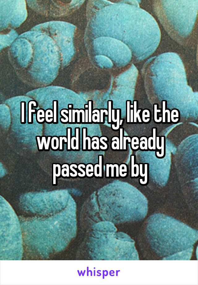 I feel similarly, like the world has already passed me by