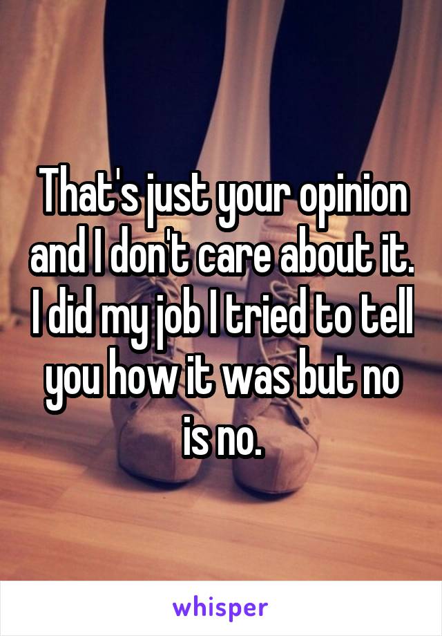 That's just your opinion and I don't care about it. I did my job I tried to tell you how it was but no is no.