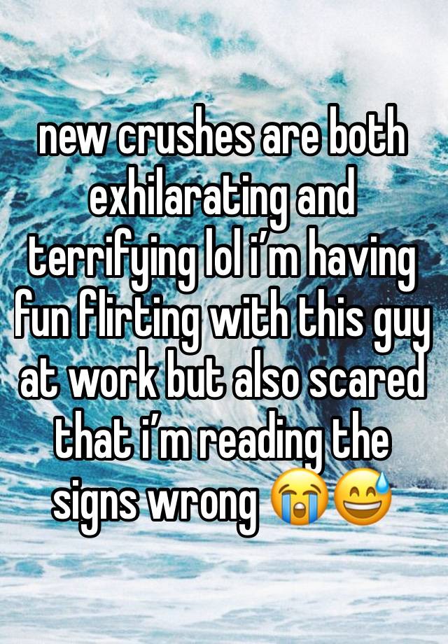 new crushes are both exhilarating and terrifying lol i’m having fun flirting with this guy at work but also scared that i’m reading the signs wrong 😭😅