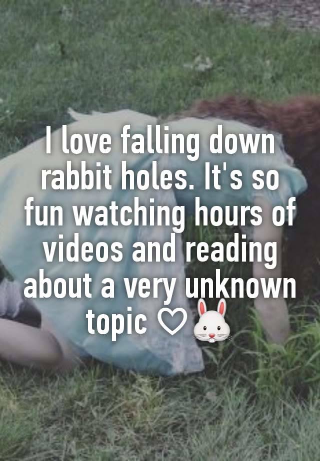 I love falling down rabbit holes. It's so fun watching hours of videos and reading about a very unknown topic ♡🐰