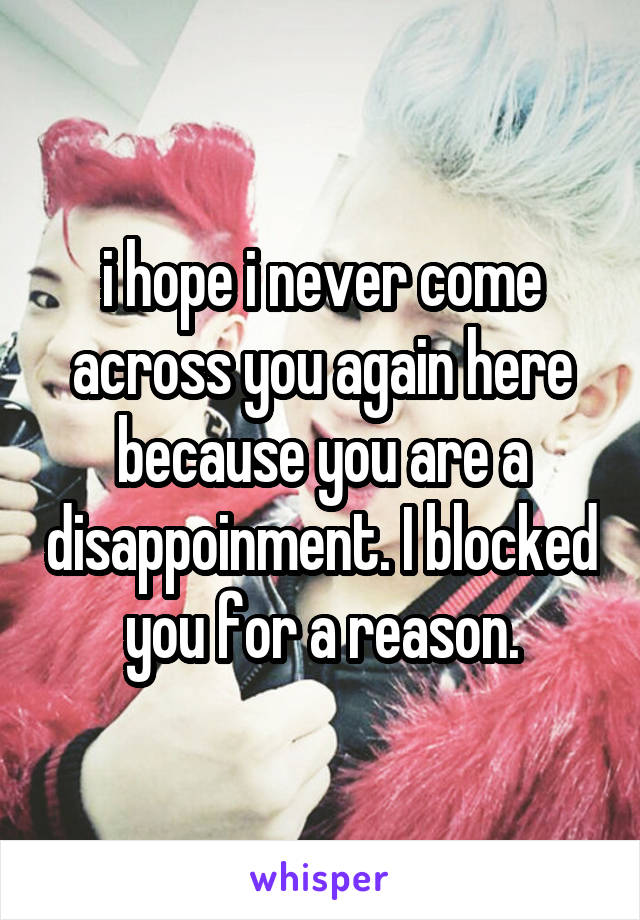 i hope i never come across you again here because you are a disappoinment. I blocked you for a reason.