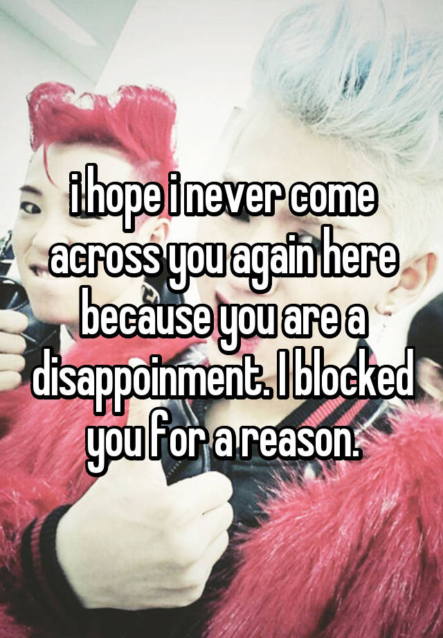 i hope i never come across you again here because you are a disappoinment. I blocked you for a reason.