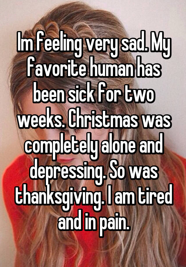 Im feeling very sad. My favorite human has been sick for two weeks. Christmas was completely alone and depressing. So was thanksgiving. I am tired and in pain.