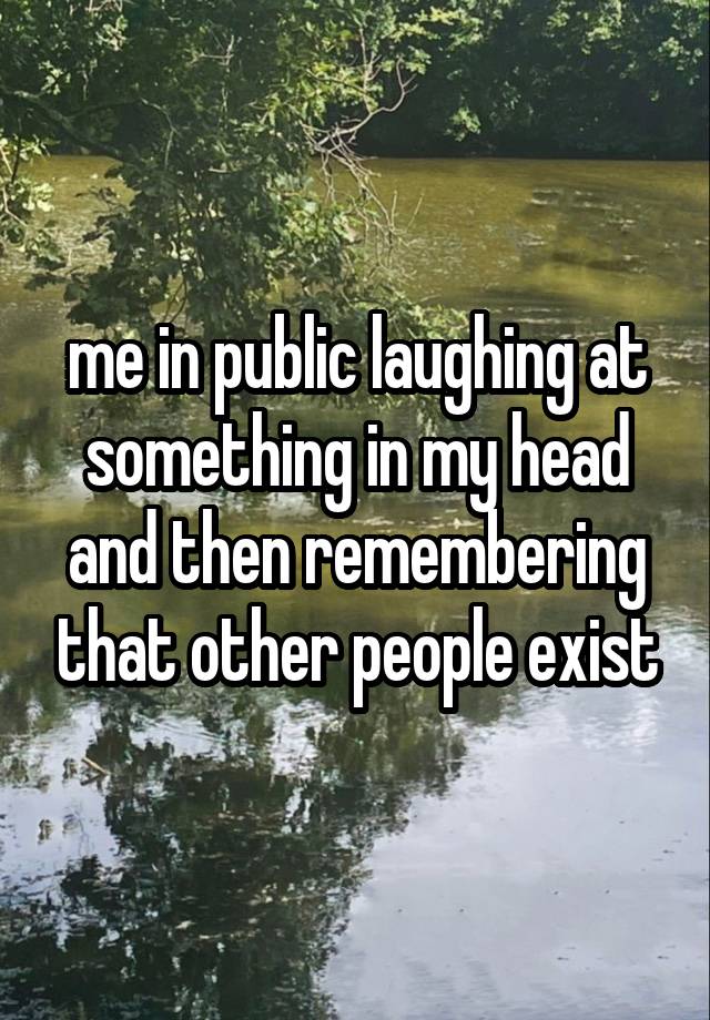 me in public laughing at something in my head and then remembering that other people exist