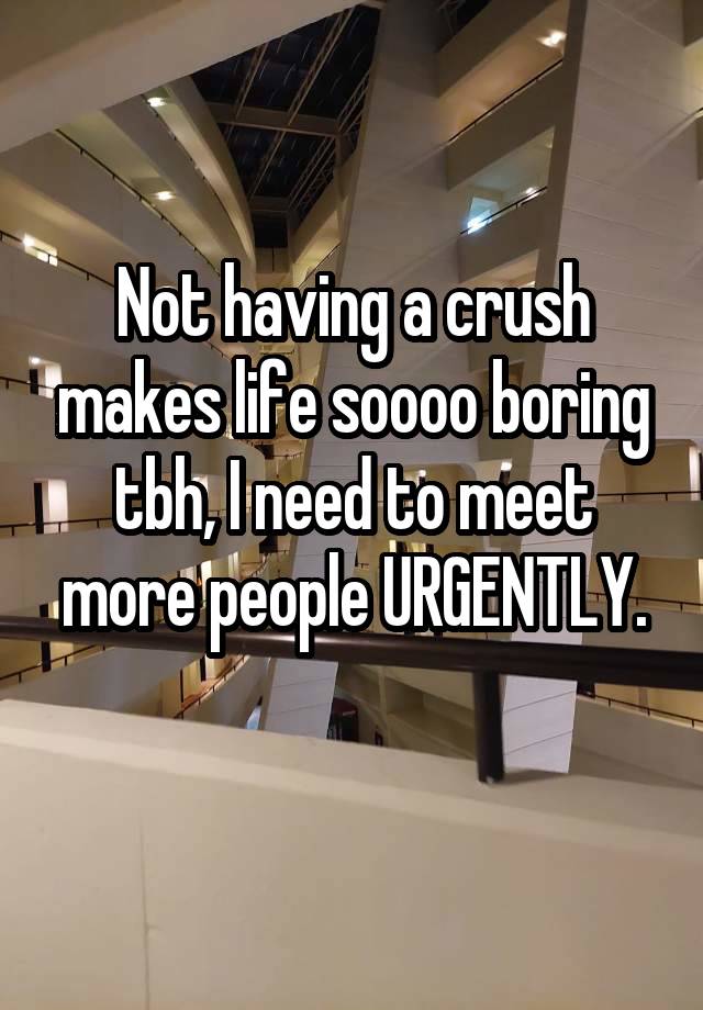 Not having a crush makes life soooo boring tbh, I need to meet more people URGENTLY.
