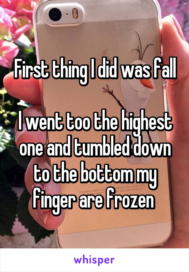 First thing I did was fall 
I went too the highest one and tumbled down to the bottom my finger are frozen 