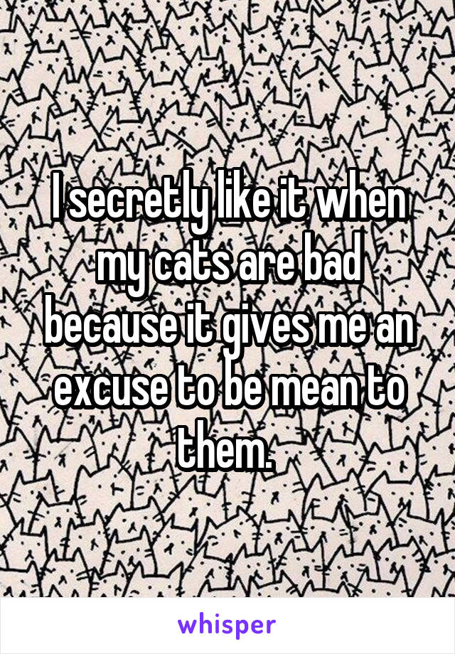 I secretly like it when my cats are bad because it gives me an excuse to be mean to them. 