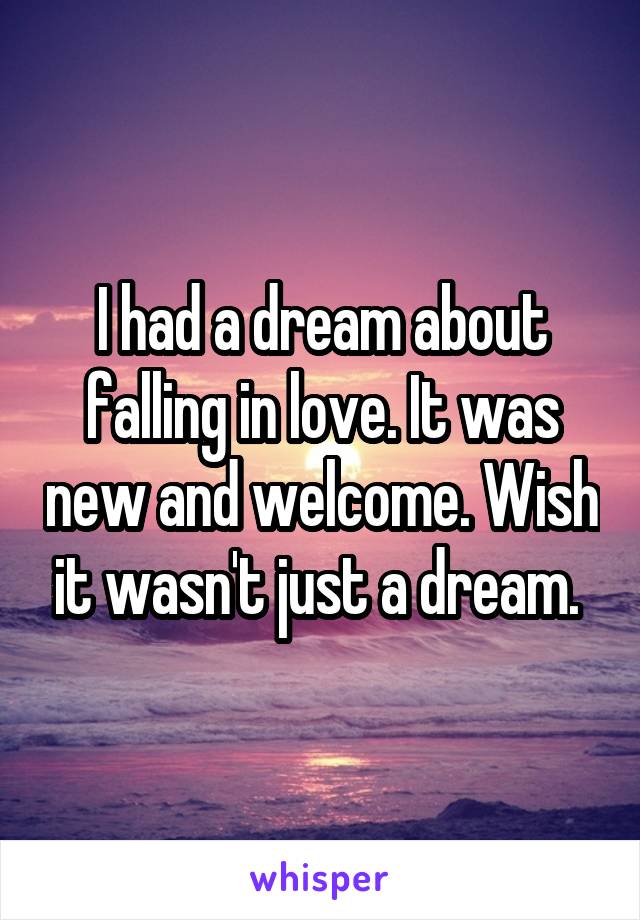 I had a dream about falling in love. It was new and welcome. Wish it wasn't just a dream. 