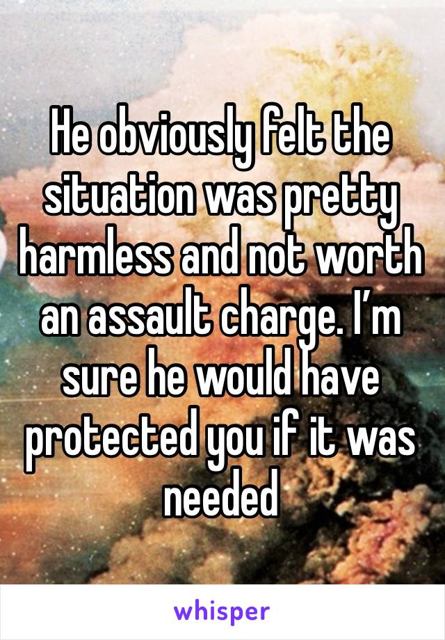 He obviously felt the situation was pretty harmless and not worth an assault charge. I’m sure he would have protected you if it was needed 