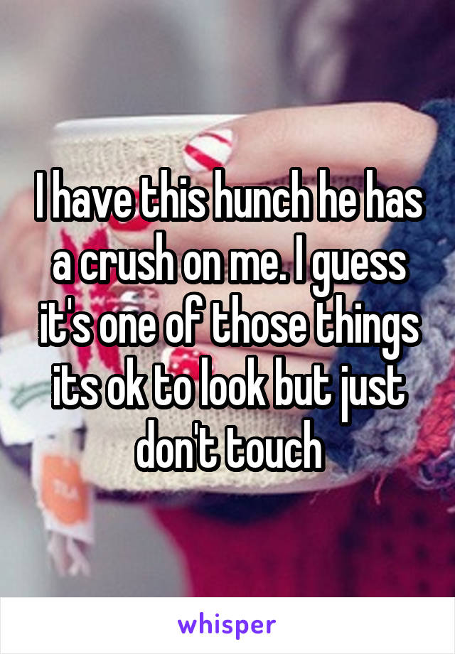 I have this hunch he has a crush on me. I guess it's one of those things its ok to look but just don't touch