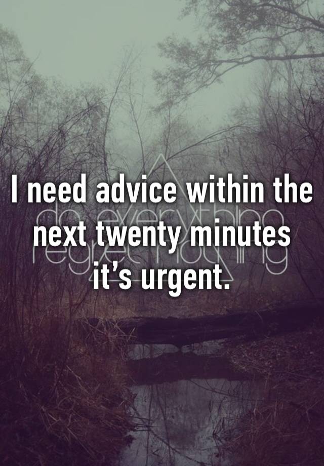 I need advice within the next twenty minutes it’s urgent. 