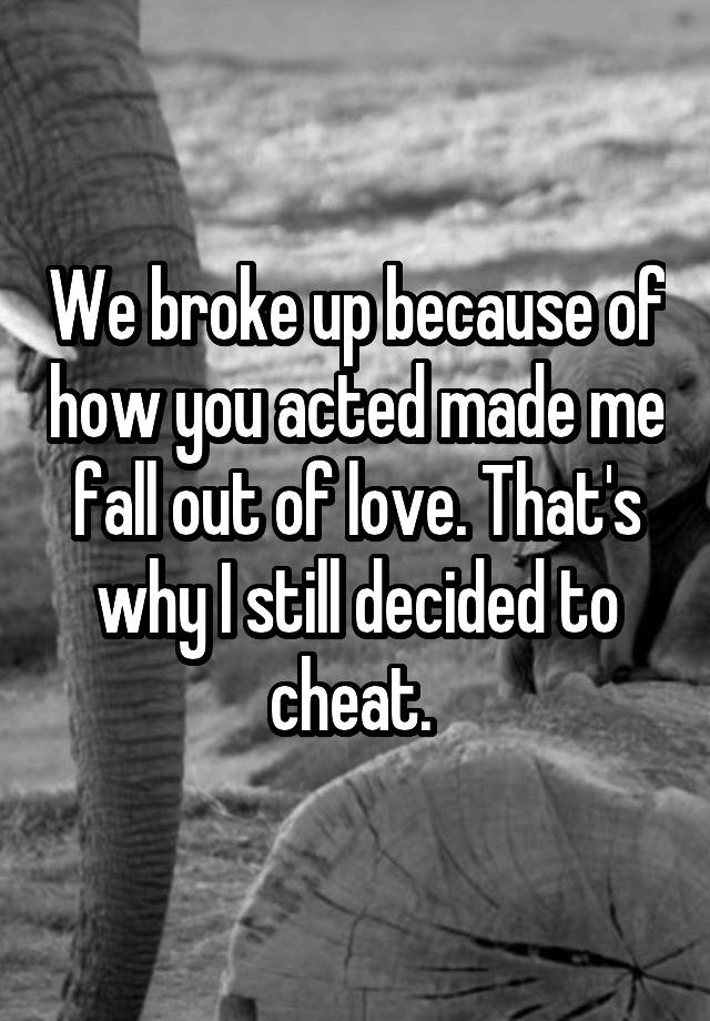 We broke up because of how you acted made me fall out of love. That's why I still decided to cheat. 