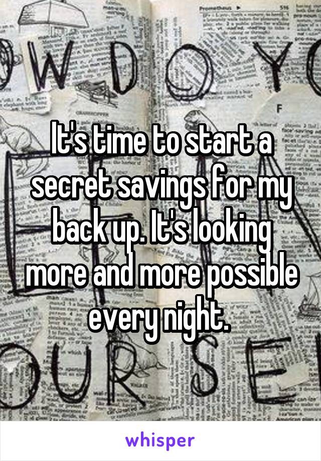 It's time to start a secret savings for my back up. It's looking more and more possible every night. 