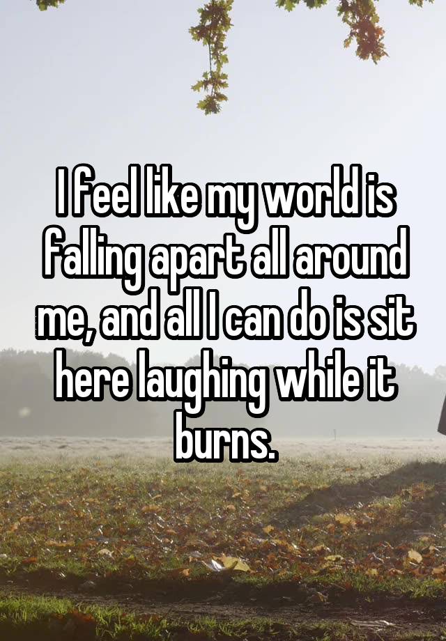 I feel like my world is falling apart all around me, and all I can do is sit here laughing while it burns.