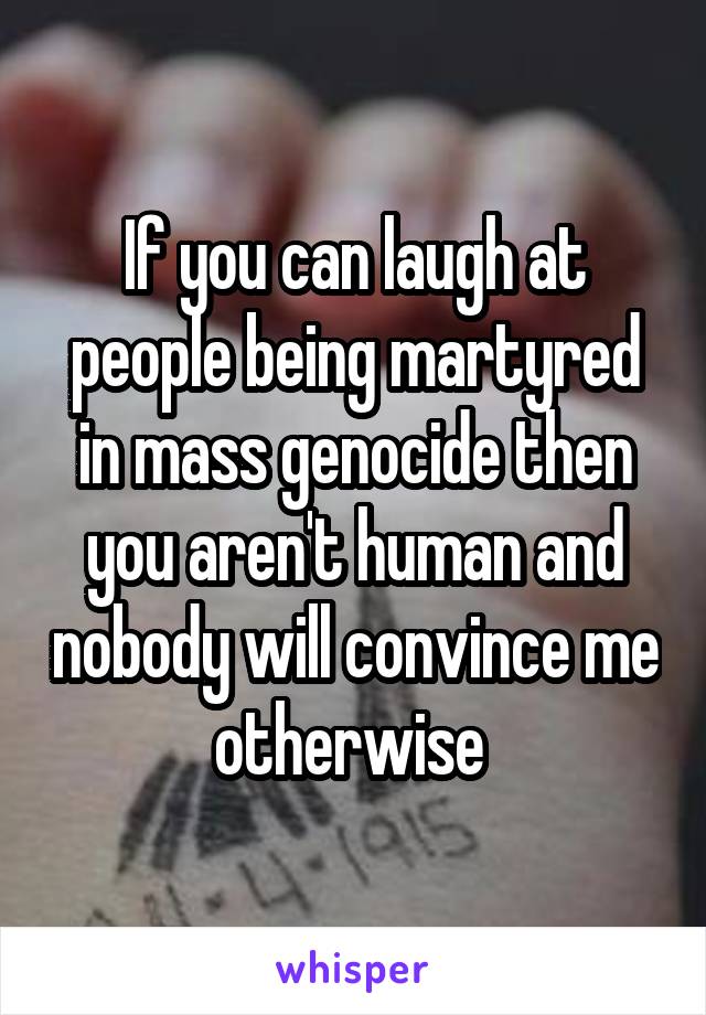 If you can laugh at people being martyred in mass genocide then you aren't human and nobody will convince me otherwise 