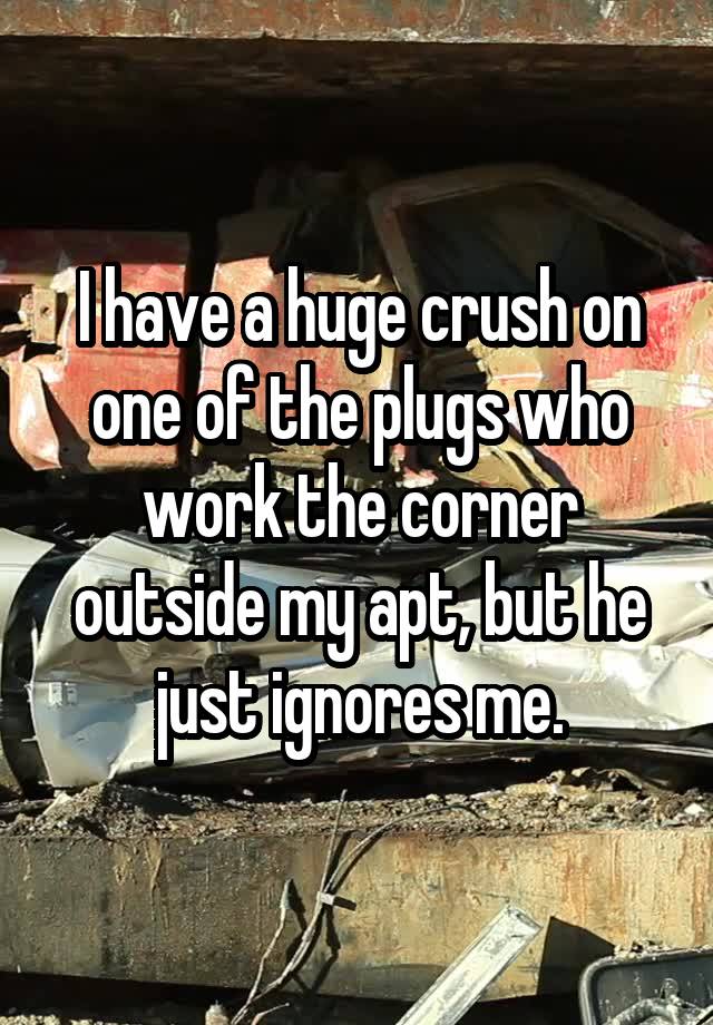 I have a huge crush on one of the plugs who work the corner outside my apt, but he just ignores me.