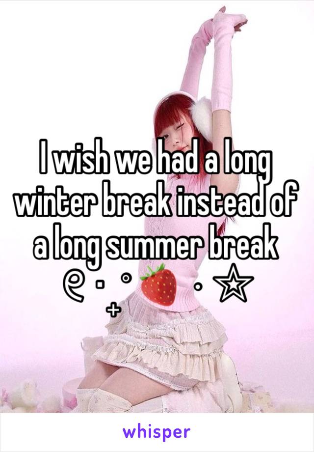 I wish we had a long winter break instead of a long summer break
୧ ‧₊˚ 🍓 ⋅ ☆