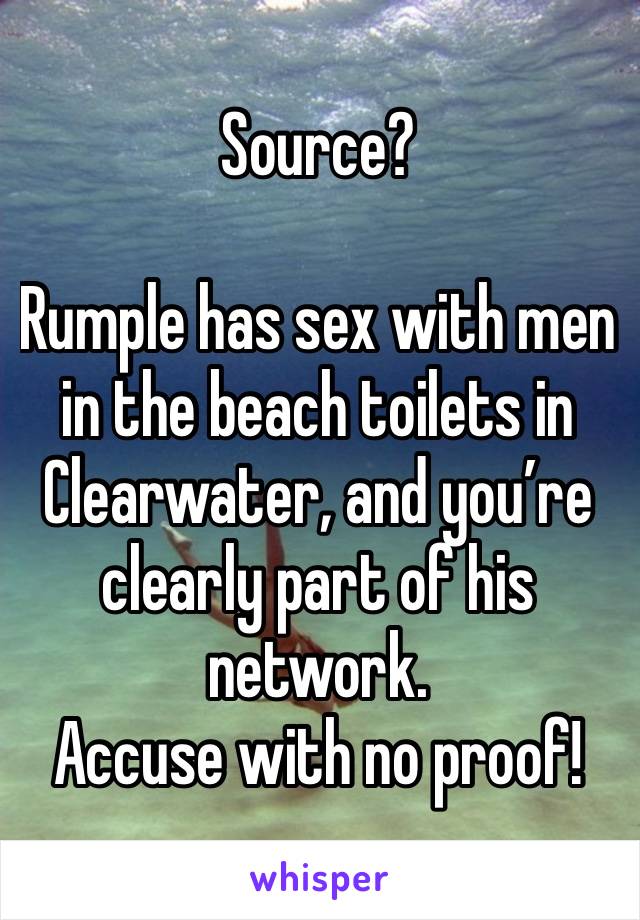 Source?

Rumple has sex with men in the beach toilets in Clearwater, and you’re clearly part of his network.
Accuse with no proof!