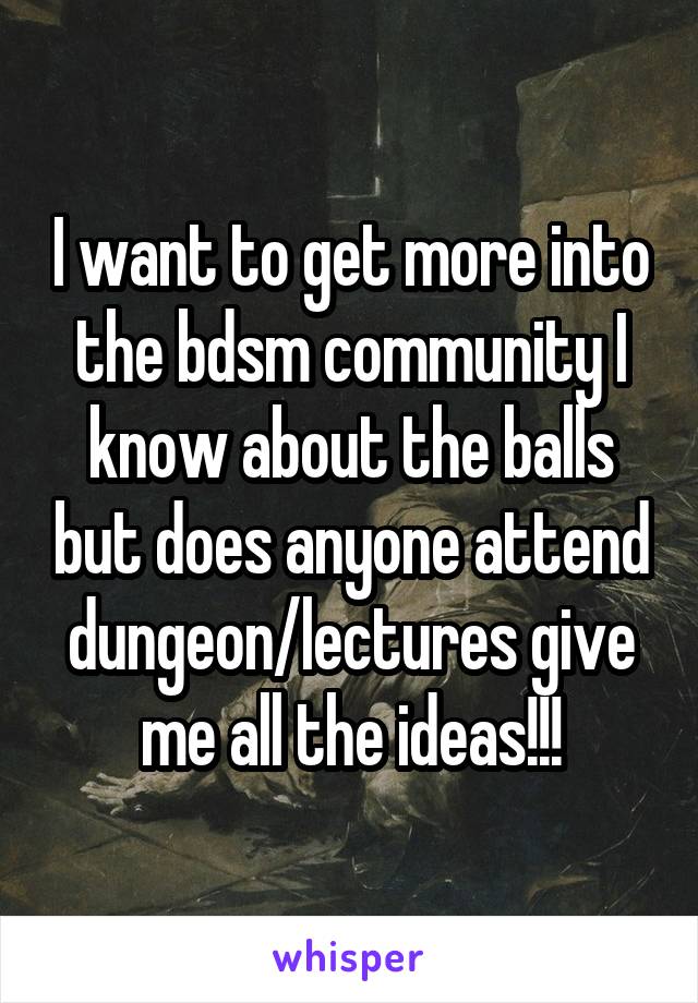 I want to get more into the bdsm community I know about the balls but does anyone attend dungeon/lectures give me all the ideas!!!