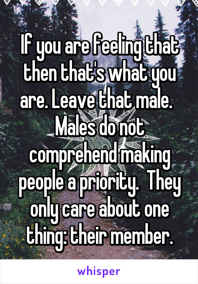 If you are feeling that then that's what you are. Leave that male.  
Males do not comprehend making people a priority.  They only care about one thing: their member.