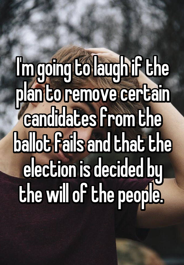 I'm going to laugh if the plan to remove certain candidates from the ballot fails and that the election is decided by the will of the people. 