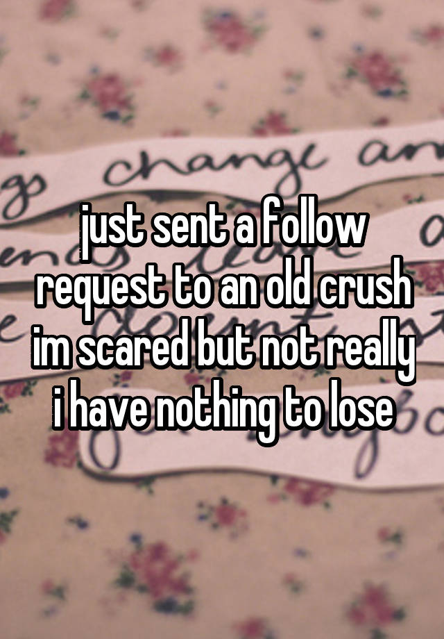 just sent a follow request to an old crush im scared but not really
 i have nothing to lose 