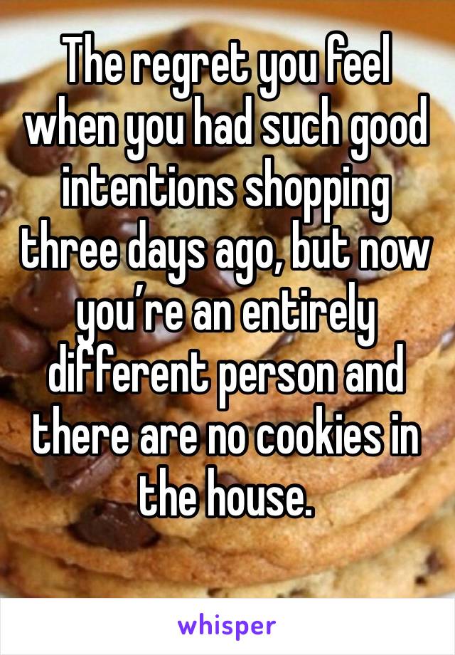 The regret you feel when you had such good intentions shopping three days ago, but now you’re an entirely different person and there are no cookies in the house. 