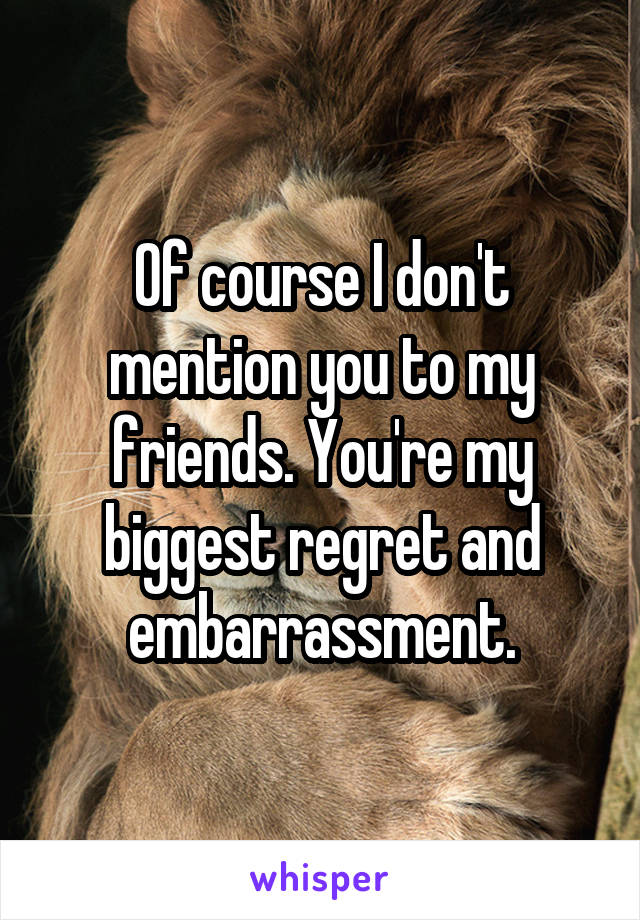 Of course I don't mention you to my friends. You're my biggest regret and embarrassment.