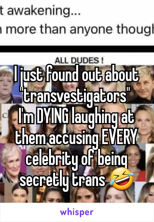 I just found out about "transvestigators" 
I'm DYING laughing at them accusing EVERY celebrity of being secretly trans 🤣