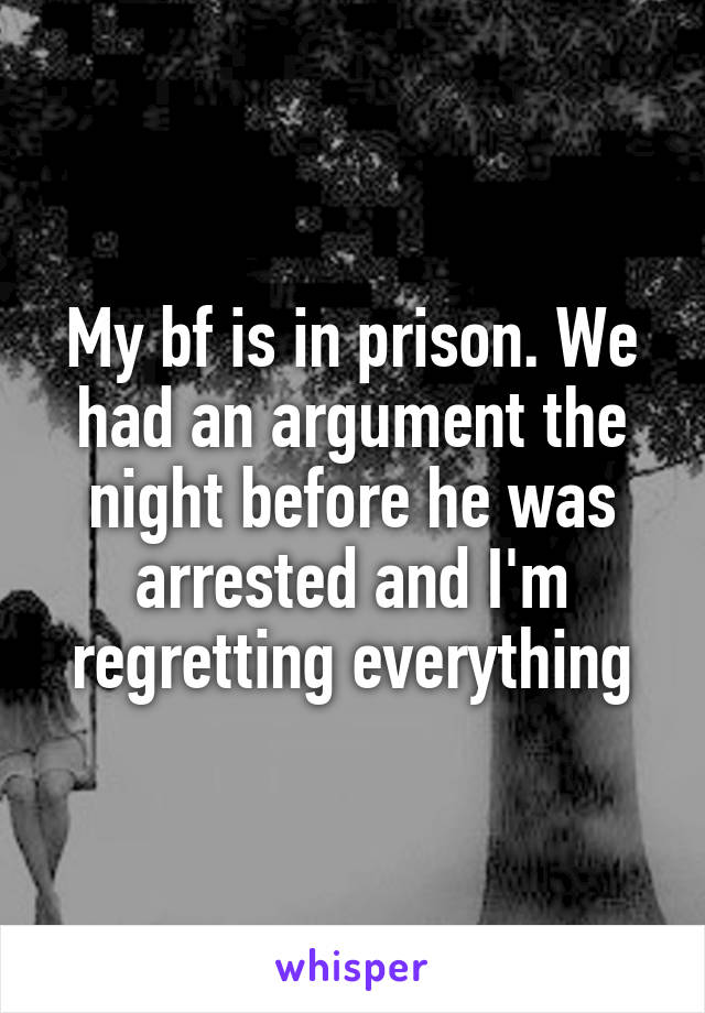 My bf is in prison. We had an argument the night before he was arrested and I'm regretting everything