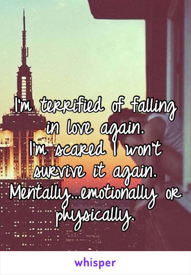 I’m terrified of falling in love again. 
I’m scared I won’t survive it again. 
Mentally…emotionally or physically. 