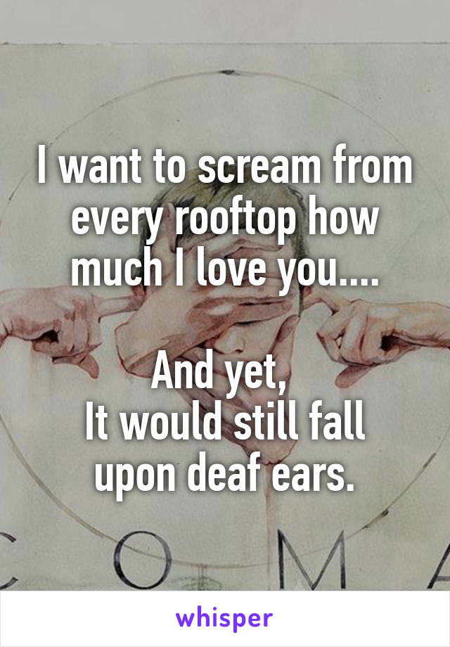 I want to scream from every rooftop how much I love you....

And yet, 
It would still fall upon deaf ears.