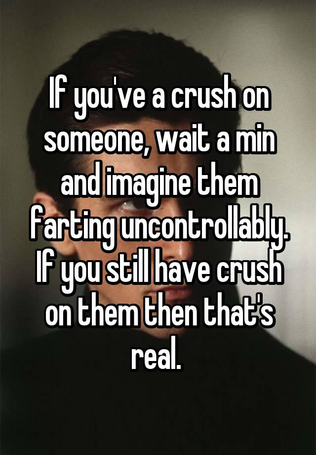 If you've a crush on someone, wait a min and imagine them farting uncontrollably. If you still have crush on them then that's real. 