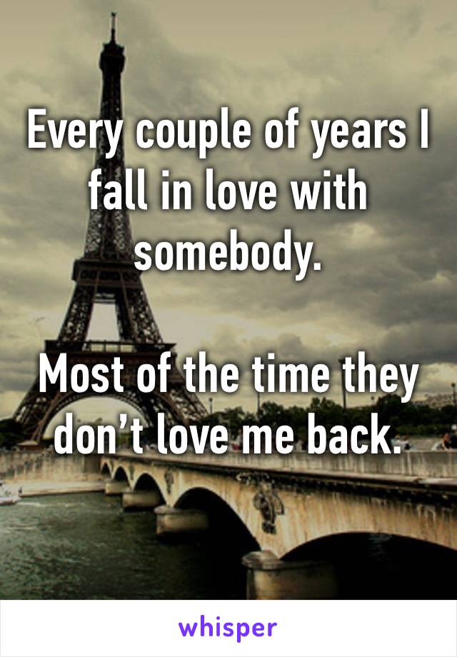 Every couple of years I fall in love with somebody.

Most of the time they don’t love me back.