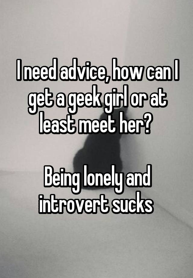 I need advice, how can I get a geek girl or at least meet her? 

Being lonely and introvert sucks 