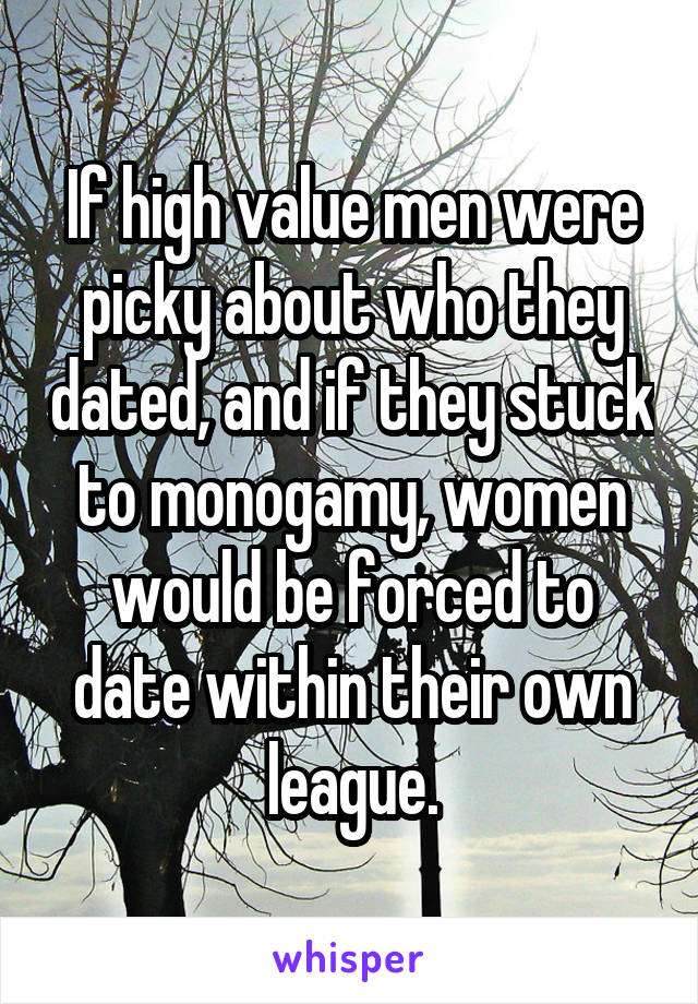 If high value men were picky about who they dated, and if they stuck to monogamy, women would be forced to date within their own league.