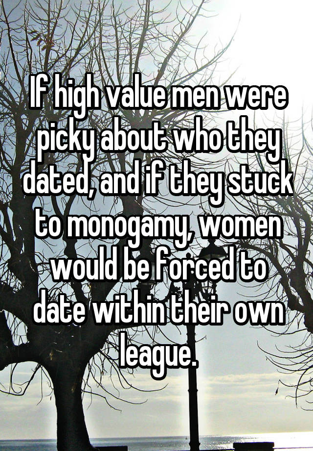 If high value men were picky about who they dated, and if they stuck to monogamy, women would be forced to date within their own league.