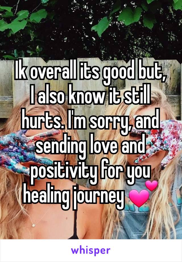 Ik overall its good but,  I also know it still hurts. I'm sorry, and sending love and positivity for you healing journey 💕