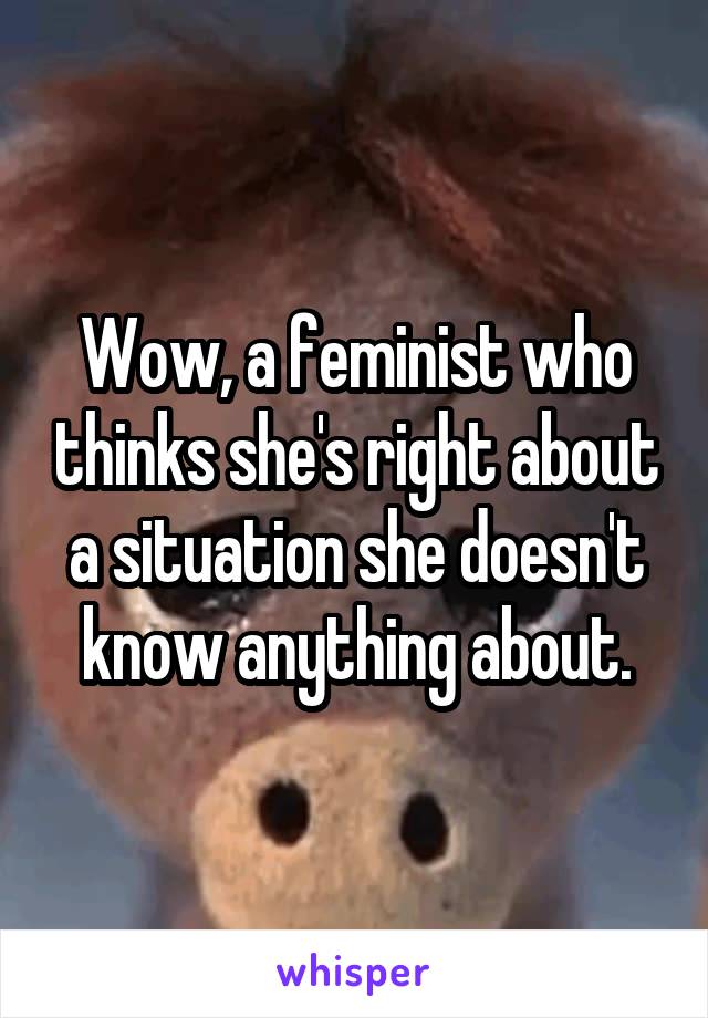 Wow, a feminist who thinks she's right about a situation she doesn't know anything about.