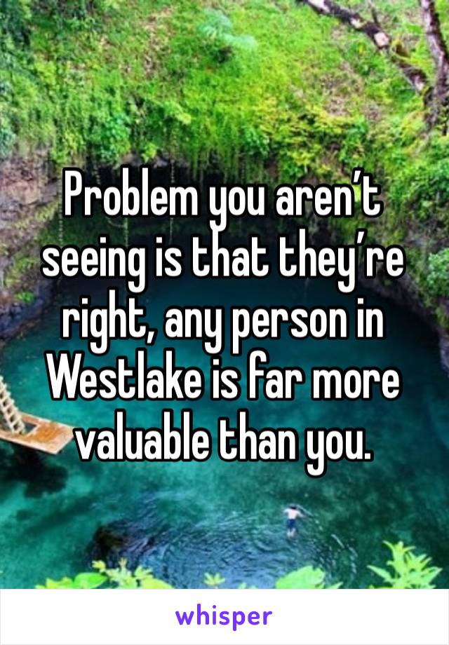 Problem you aren’t seeing is that they’re right, any person in Westlake is far more valuable than you. 