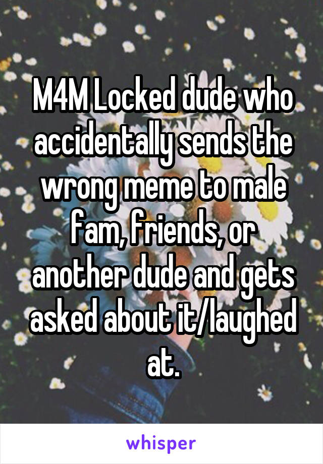 M4M Locked dude who accidentally sends the wrong meme to male fam, friends, or another dude and gets asked about it/laughed at.