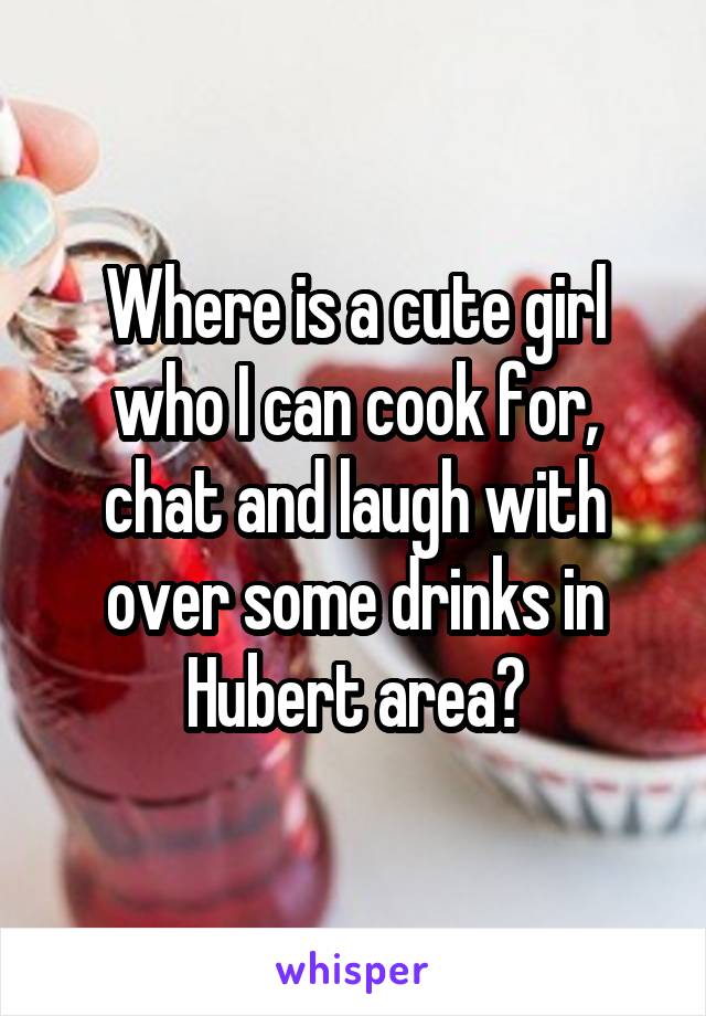 Where is a cute girl who I can cook for, chat and laugh with over some drinks in Hubert area?