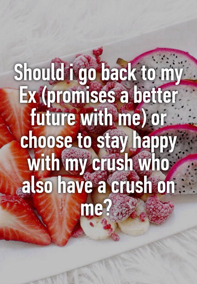 Should i go back to my Ex (promises a better future with me) or choose to stay happy with my crush who also have a crush on me? 