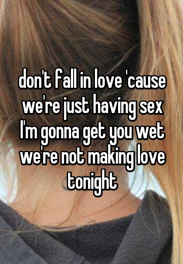 don't fall in love 'cause we're just having sex
I'm gonna get you wet
we're not making love tonight