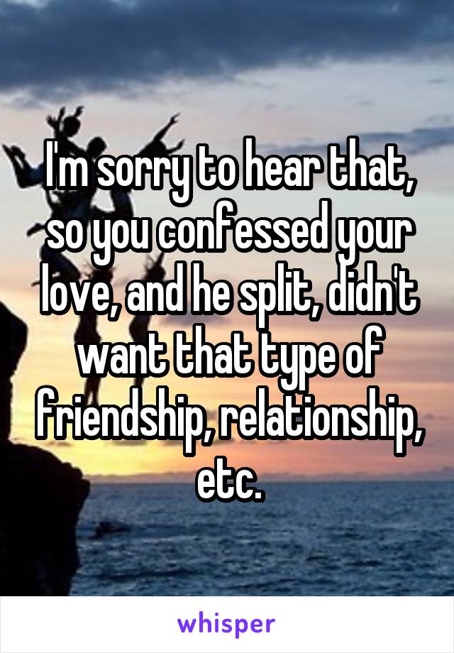 I'm sorry to hear that, so you confessed your love, and he split, didn't want that type of friendship, relationship, etc.